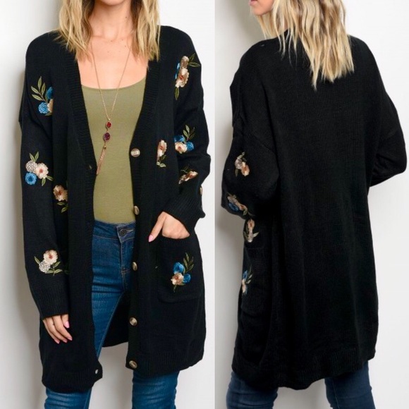 ☀️NEW☀️Classy Embroidered Cardigan black - Picture 3 of 4